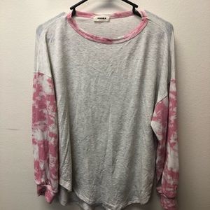 “Be a Superhero” pink bleached long sleeve top